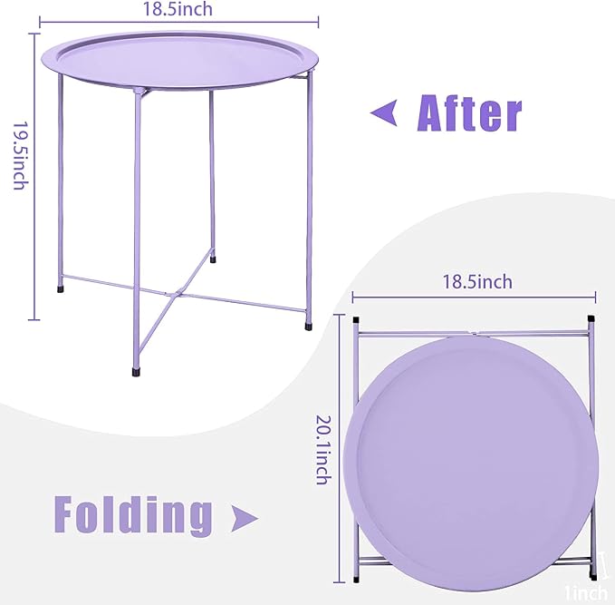 Garden 4 you End Table 2 PCS Metal Side Table Purple Round Folding Tray Cyan - Image 3