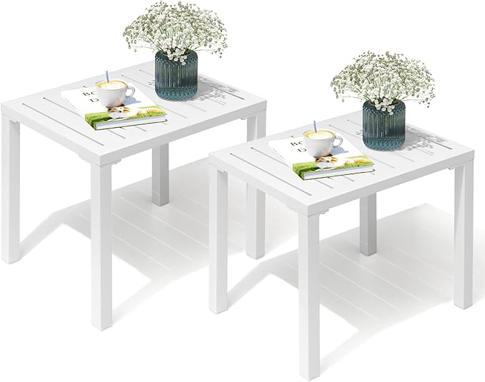 Crestlive Products Outdoor Side Table Set of 2, Aluminum Rectangular Side/End by CrestliveProducts