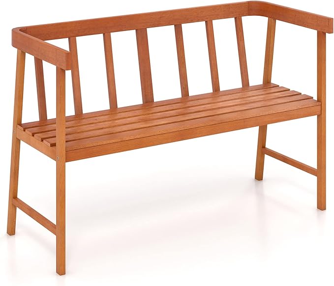Tangkula Outdoor Eucalyptus Wood Bench, 2-Person Garden Bench by TANGKULA