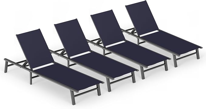 Foldable Outdoor Lounge Chair Set of 4, No Assembly Aluminum Chaise Lounge by CIOKEA