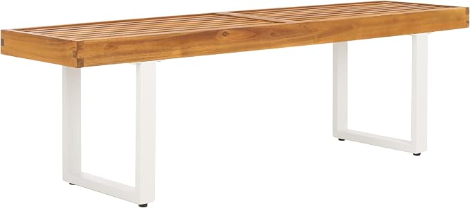 SAFAVIEH Outdoor Collection Monti Natural/White Solid Wood Bench - Image 4