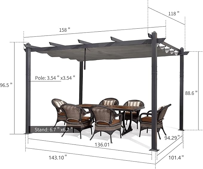 PURPLE LEAF 10' X 13' Outdoor Retractable Pergola Patio Metal Shelter - Image 7