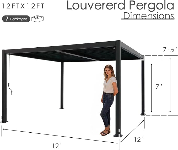 Kozyard Outdoor Louvered Pergola 12ft x 12ft Pergola Sun Shade All-Weather - Image 7
