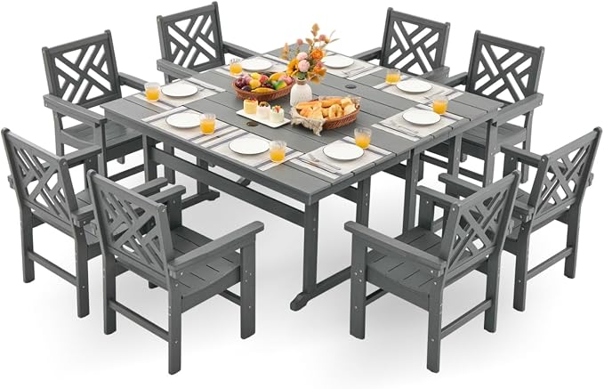 HDPE Outdoor Dining Set, 10-Piece Outdoor Table and Chairs Include 8 Dining by Unknown