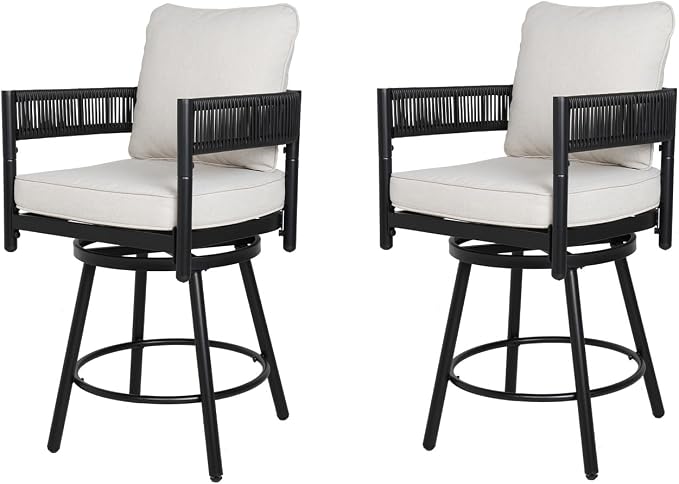 Grand patio Outdoor Swivel Bar Stools Set of 2, Curved Woven Wicker Backrest - Image 7