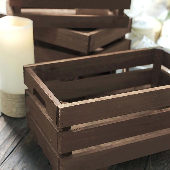 Efavormart Set of 3 Brown Rustic Wooden Nesting Crates - Image 9