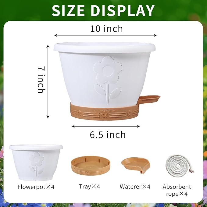 Plant Pots, Flower Pots for Indoor/Outdoor Plants, Self Watering Plastic - Image 3