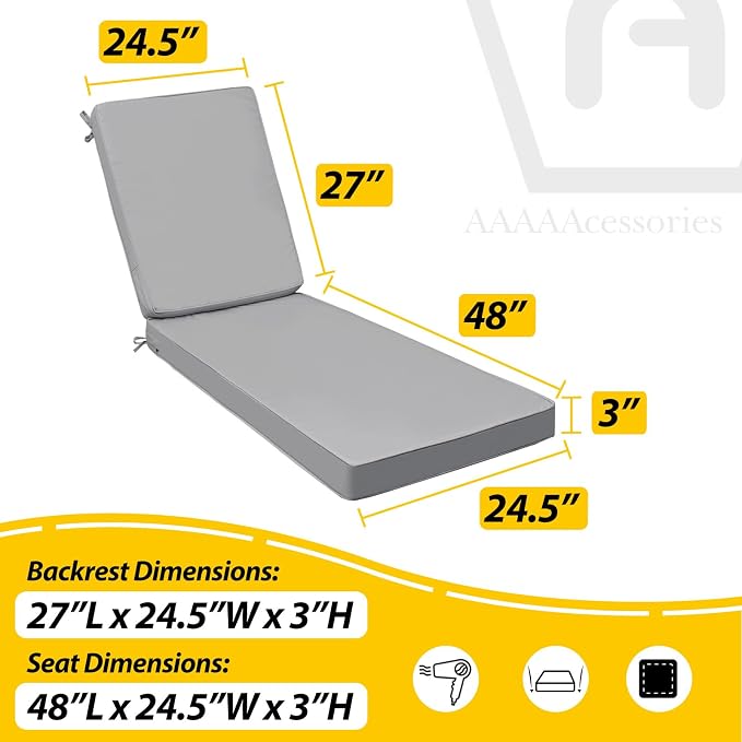 AAAAAcessories Outdoor Chaise Lounge Cushions, Fade-Resistant, Waterproof Patio - Image 5