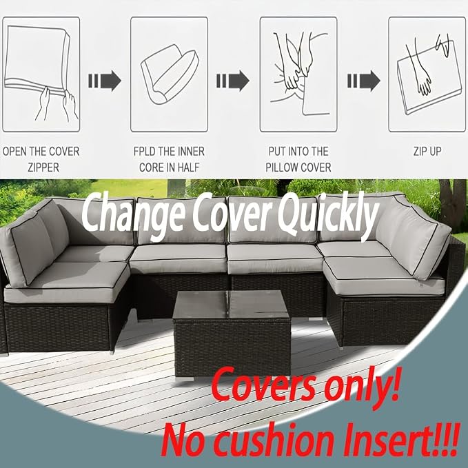 14Pcs Outdoor Cushion Covers Replacement Washable w/Zipper - Image 8