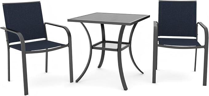 3-Piece Outdoor Dining Set, Small Metal Bistro Table by Anmutig