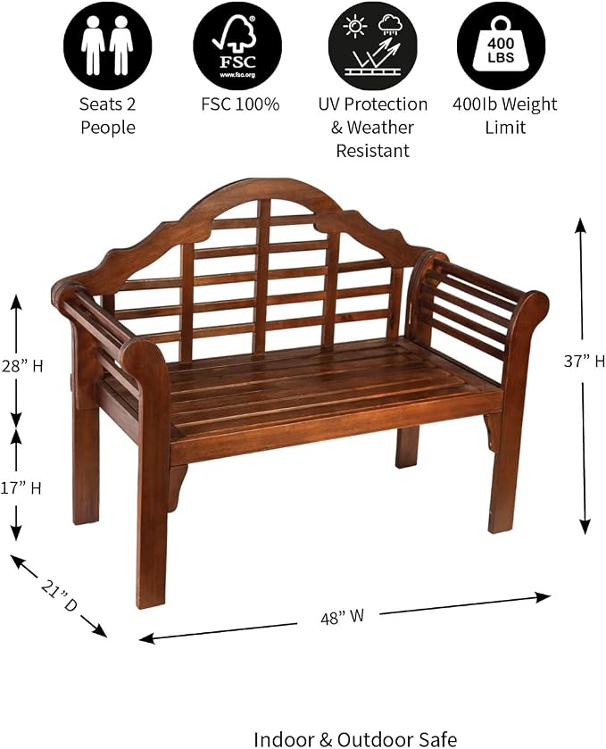 Plow & Hearth Weatherproof Lutyens Eucalyptus Wood Garden Bench | Foldable - Image 3