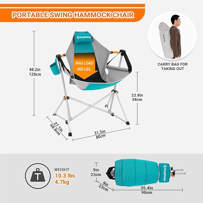 KingCamp Hammock Camping Chair, Swinging Portable Folding Camp Chairs - Image 3