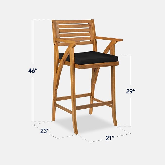 Best Choice Products Set of 2 Outdoor Acacia Wood Bar Stools Bar Chairs - Image 3