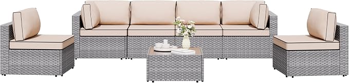 Shintenchi 7 Pieces Outdoor Patio Sectional Sofa Couch by Shintenchi