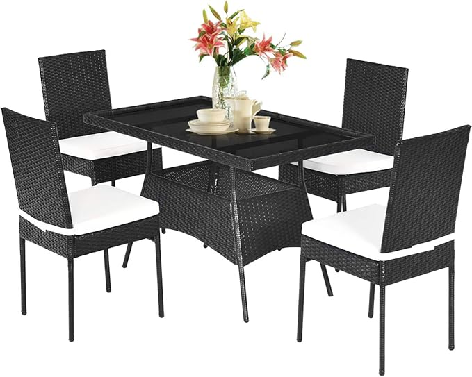 Tangkula 5 Piece Wicker Patio Dining Set, Outdoor Rattan Table & Chairs Set by TANGKULA