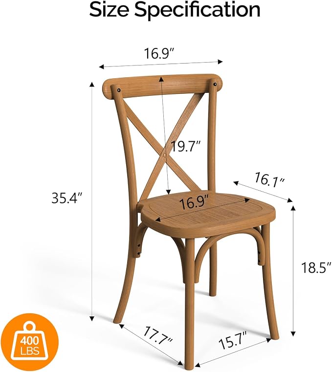 VINGLI Plastic Outdoor Dining Chairs Set of 8, Stackable Patio Dining Chairs - Image 3
