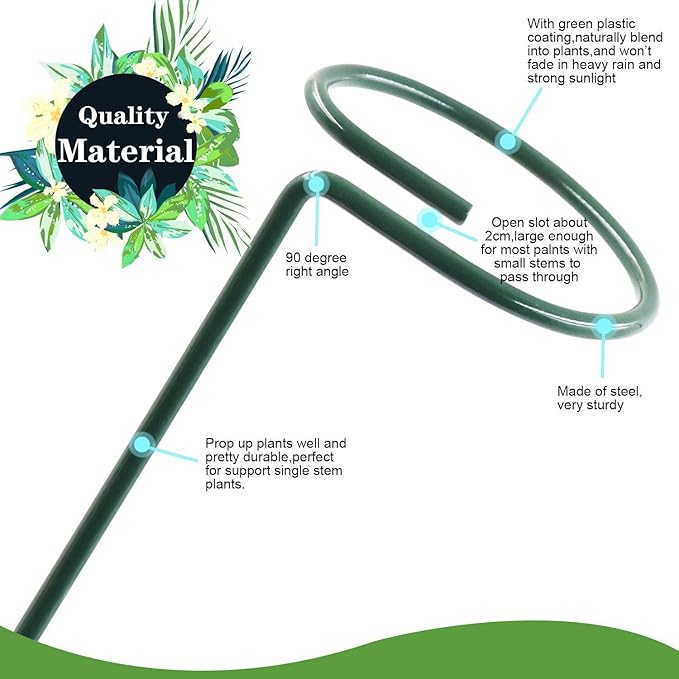 HiGift 10 Pack 24 inch Plant Stakes and Supports, Metal Flower Stakes - Image 6