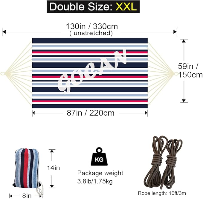 Brazilian Double Hammock 2 Person Extra Large 220x160cm Total Length 330cm Load - Image 2