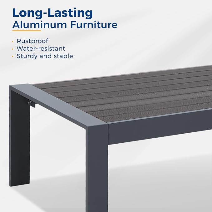 Modern Aluminum Outdoor Coffee Table, All-Weather Metal Rectangle Table - Image 3