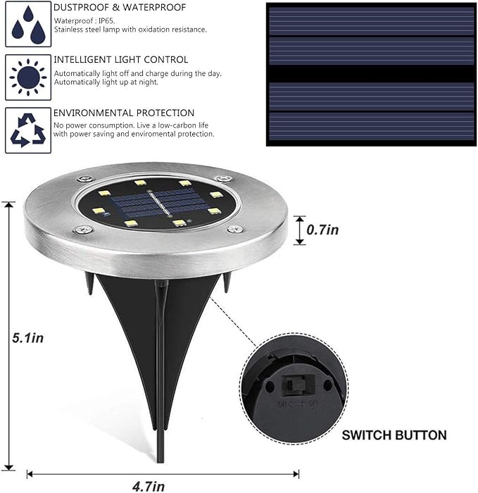ZGWJ Solar Ground Lights, 4 Pack Waterproof Solar Garden Lights, Upgraded - Image 2