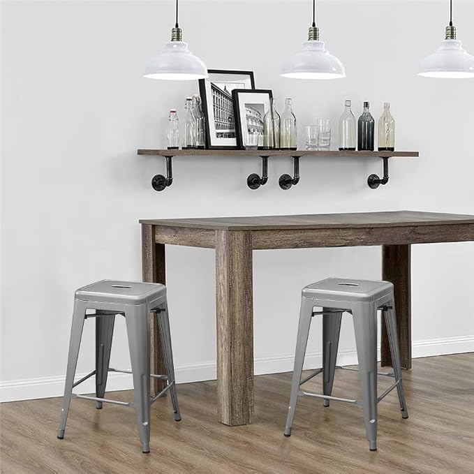Devoko Metal Bar Stools 24" Indoor Outdoor Stackable Barstools Modern Style - Image 6