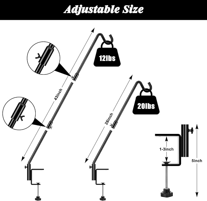 FEED GARDEN [Upgrade Version 2 Pack Bird Feeder Hanger Adjustable 43 Inch Deck - Image 2