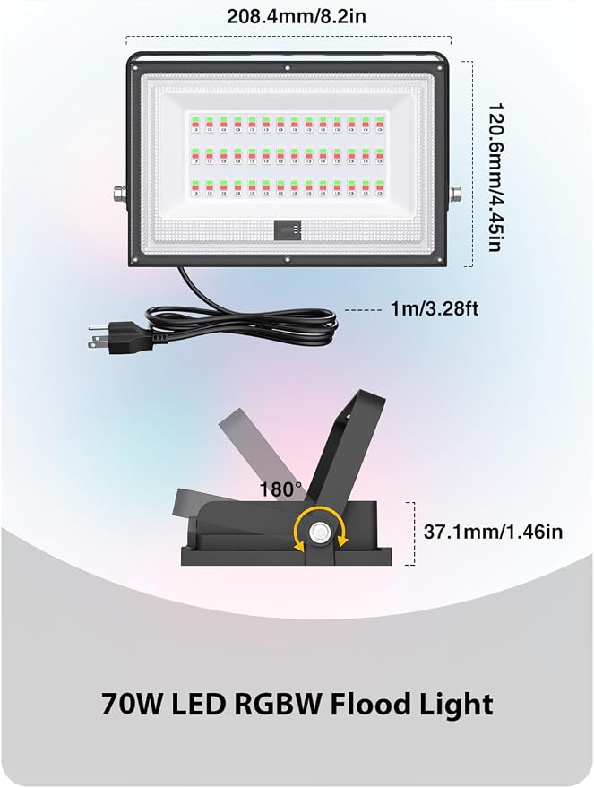 Onforu 2 Pack LED RGBW Flood Lights Outdoor 70W, 2700K Warm White Dimmable - Image 8