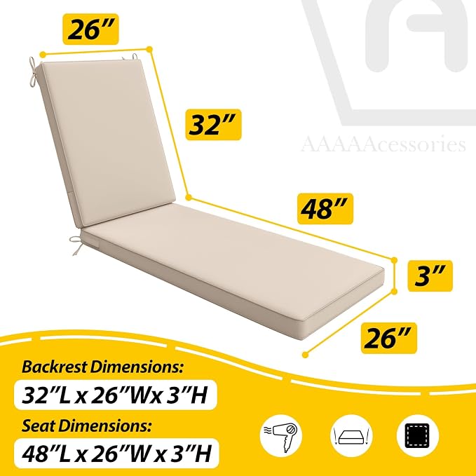 AAAAAcessories Outdoor Chaise Lounge Cushions, Waterproof Patio Furniture - Image 5