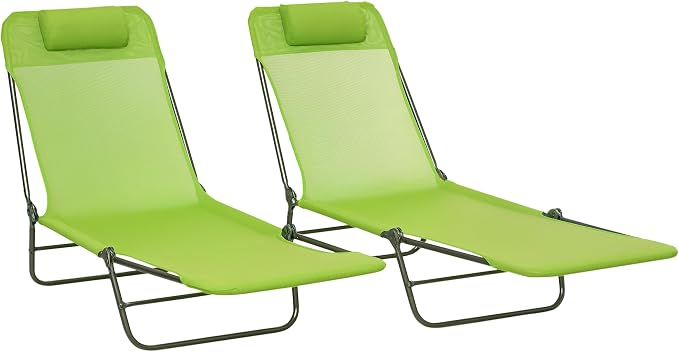 Outsunny 2 Piece Folding Chaise Lounge Chairs, Pool Sun Tanning Chairs by Outsunny