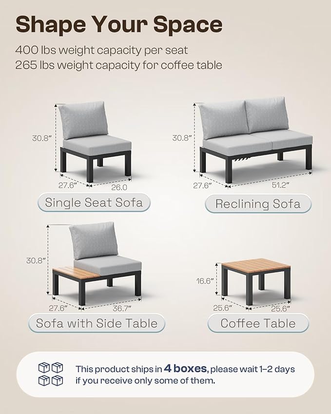 Aluminum Modular Outdoor Patio Furniture Set, 6 Seats Sectional Sofa Set - Image 8