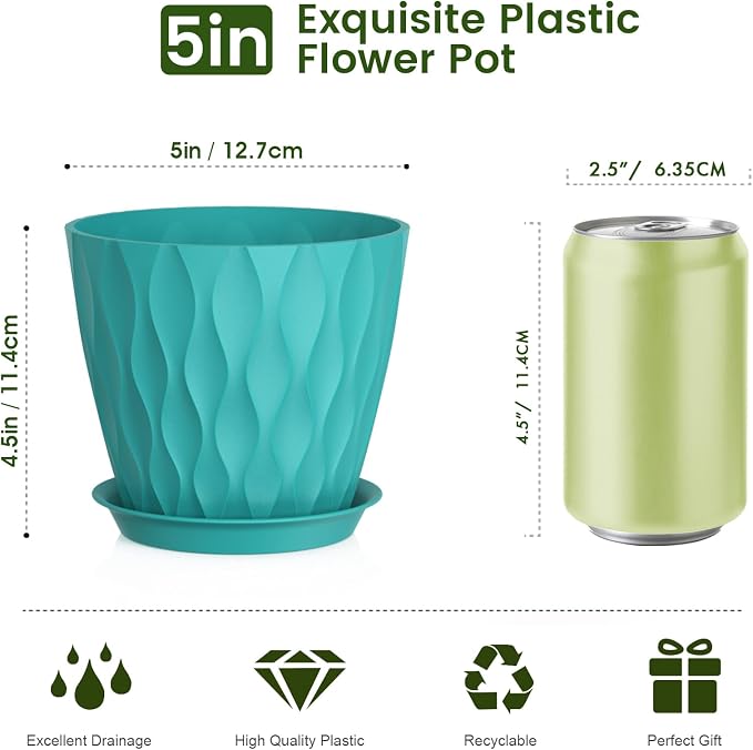 5 inch Plant Pots for Indoor Outdoor Plants, 6 Pack Flower Pots - Image 2