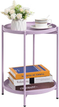 HollyHOME 2-Tier Round Side Table, Outdoor Small Folding Accent Stand by HollyHOME