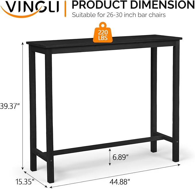 VINGLI Wooden Outdoor Bar Table, Wood Patio Counter Height Table, - Image 3