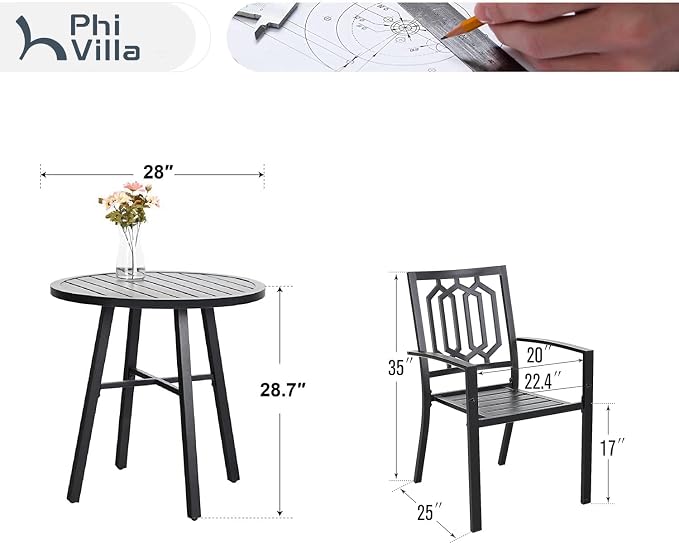 PHI VILLA Metal Outdoor Patio Bistro Set 3 Piece Dining Furniture - Image 8