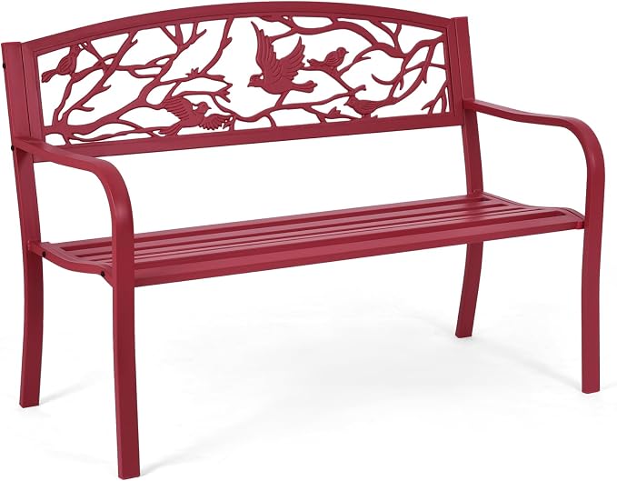 Giantex 50”Outdoor Bench with Cast Iron Backrest & Ergonomic Armrest, 600 lbs by Giantex