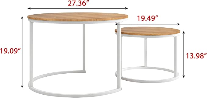 HOJINLINERO Round Coffee Table, Nesting Coffee Table Set of 2, Center Tables - Image 5