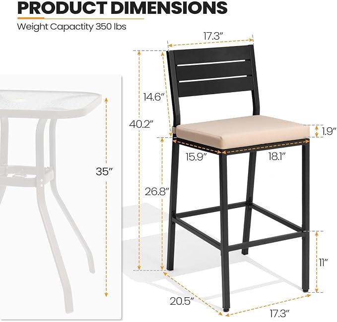 Crestlive Products Outdoor Bar Stools Set of 4, Patio Counter Height Barstools - Image 2