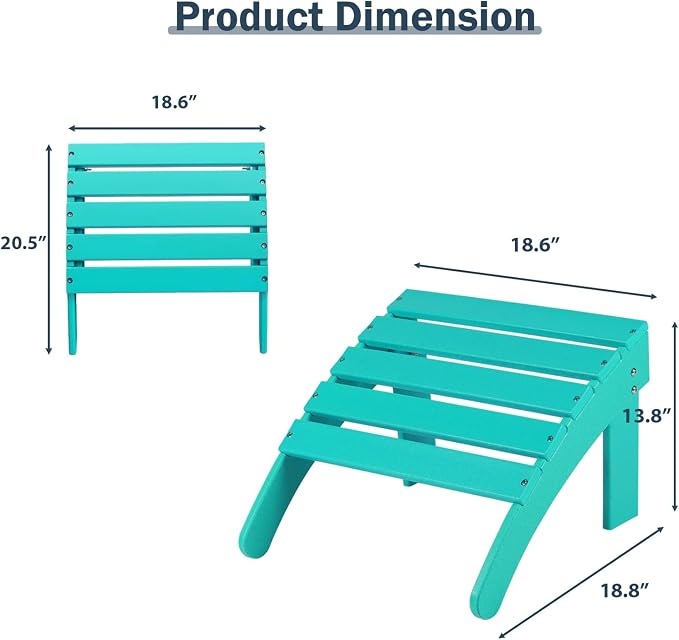 Aoodor Outdoor Adirondack Ottoman, Weather-Resistant HDPE Footrest - Image 3