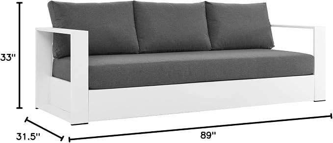 Modway Tahoe Aluminum Outdoor Patio Sofa in White Charcoal - Image 3