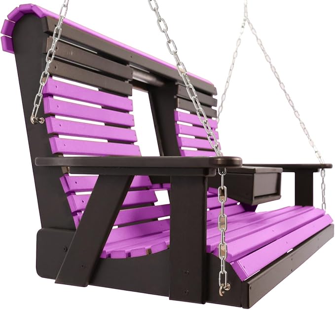 5FT Purple Flip-Cup ROLLBACK Porch Swing Bench, Amish-Made Poly Lumber Wood - Image 4