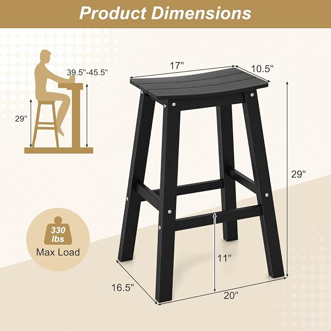 Tangkula Patio Bar Stools Set of 4, 29 Inch HDPE Bar Height Armless Saddle - Image 3