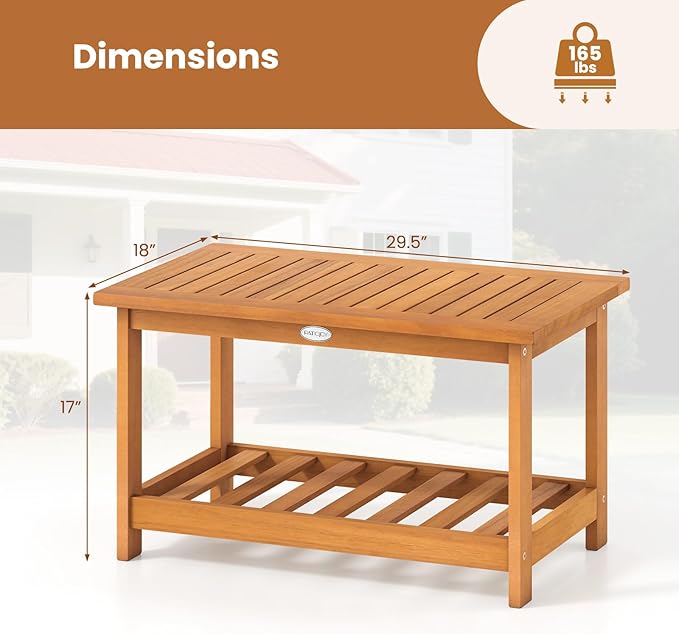Tangkula Outdoor Acacia Wood Coffee Table, Patio 29.5” Rectangle Slatted 2 Tier - Image 3