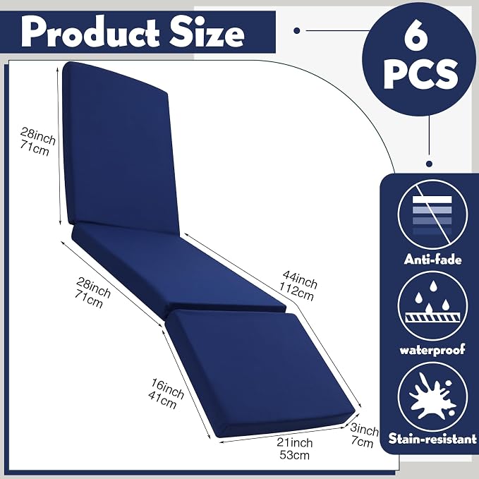 Pinkunn Chaise Lounge Cushion Waterproof Outdoor Lounge Chair Cushions 21 x 72 - Image 2