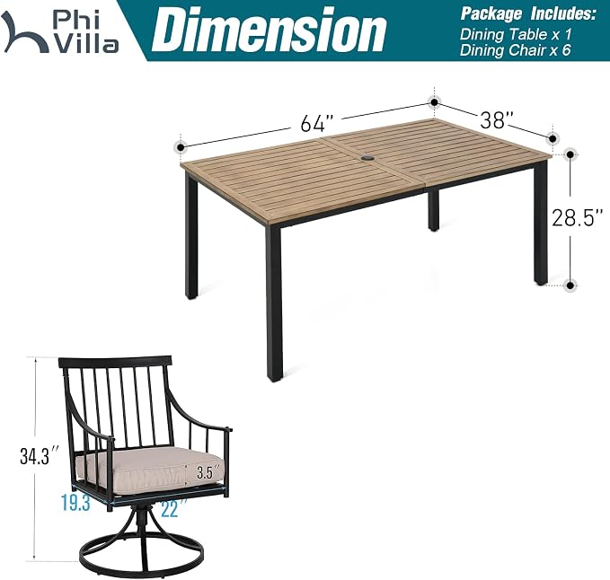 PHI VILLA 7 Pieces Outdoor Dining Set - Image 9