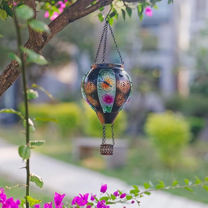 DREAMSOUL Butterfly Hot Air Balloon Solar Lantern, Glass & Metal Outdoor - Image 8