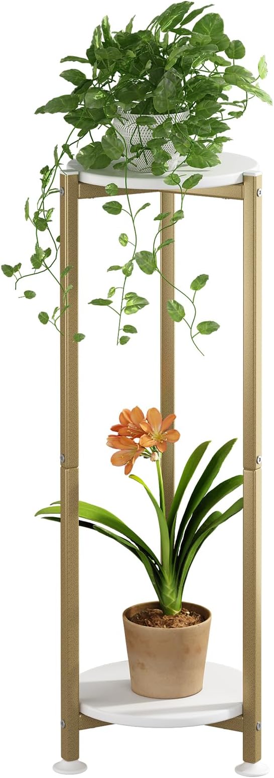 Plant Stand Indoor Corner Tall 2 Tier Metal Modern Flower Storage Plant Shelf by YIZAIJIA