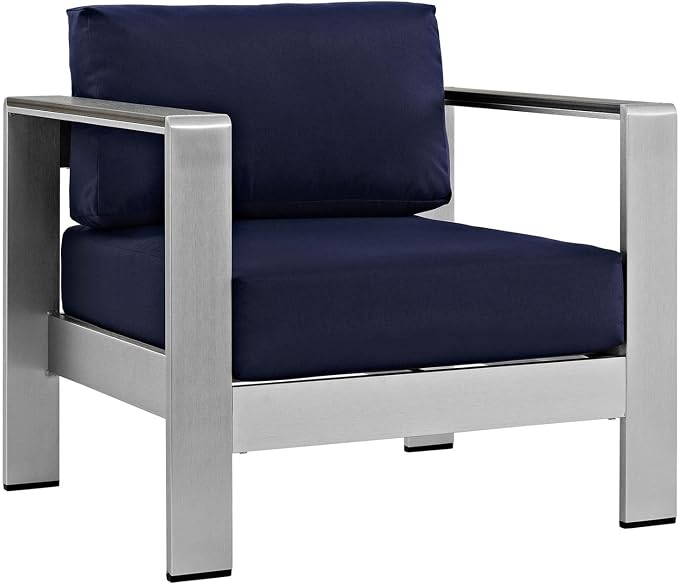 Modway Shore 6-Piece Aluminum Outdoor Patio Sectional Sofa Set in Silver Navy - Image 5