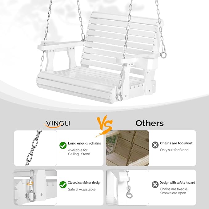 VINGLI Heavy Duty 440 LBS 1-Person Wooden Patio Porch Swing - Image 3