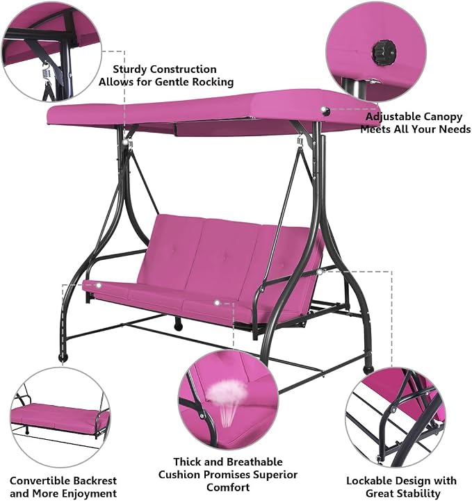 Tangkula 3 Seats Converting Patio Swing, Outdoor Porch Garden Canopy Swing - Image 6