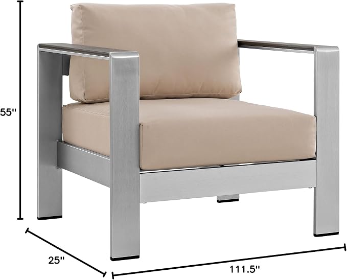 Modway Shore 4-Piece Aluminum Outdoor Patio Furniture Set in Silver Beige - Image 2